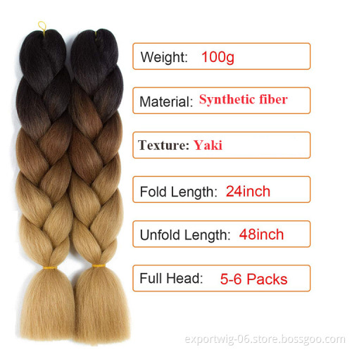 Jumbo Braiding Hair Extensions 24 Inch 100g Yaki Texture Straight Synthetic Fiber Solid And Ombre Mixed Color Braid Blonde Black